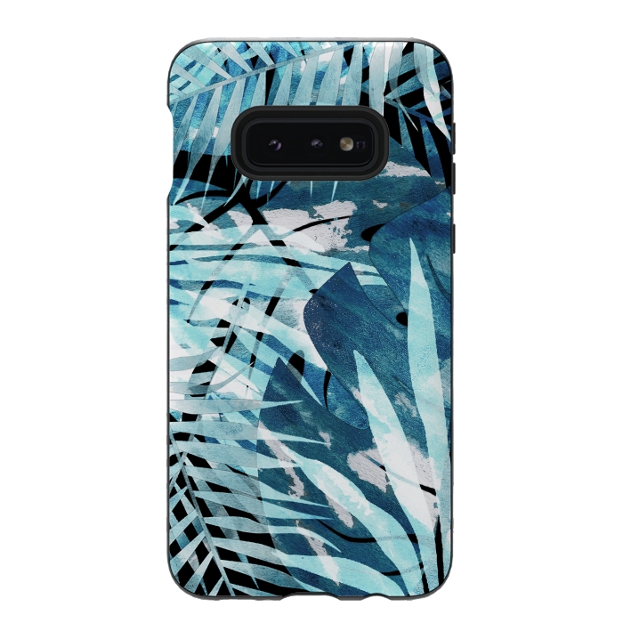Galaxy S10e StrongFit Turquosie watercolor painted tropical leaves by Oana 