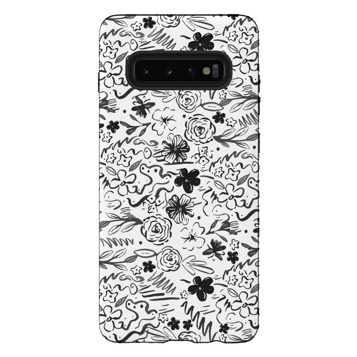 Galaxy S10 plus StrongFit Stylish abstract brush strokes and floral doodles design by InovArts