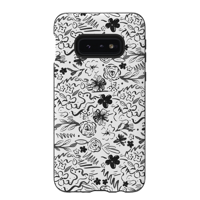 Galaxy S10e StrongFit Stylish abstract brush strokes and floral doodles design by InovArts