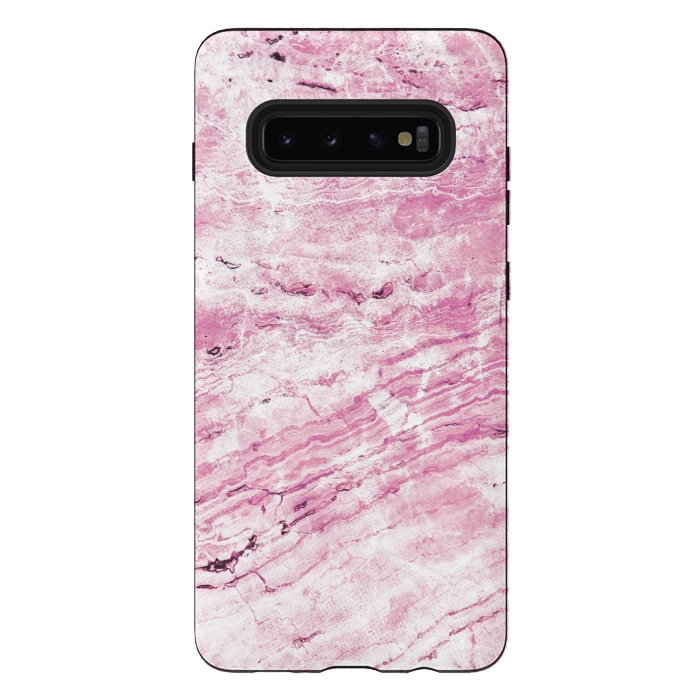 Galaxy S10 plus StrongFit Pink striped marble by Oana 