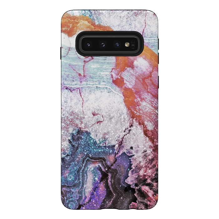 Galaxy S10 StrongFit Blue gold marble agate abstract art by Oana 