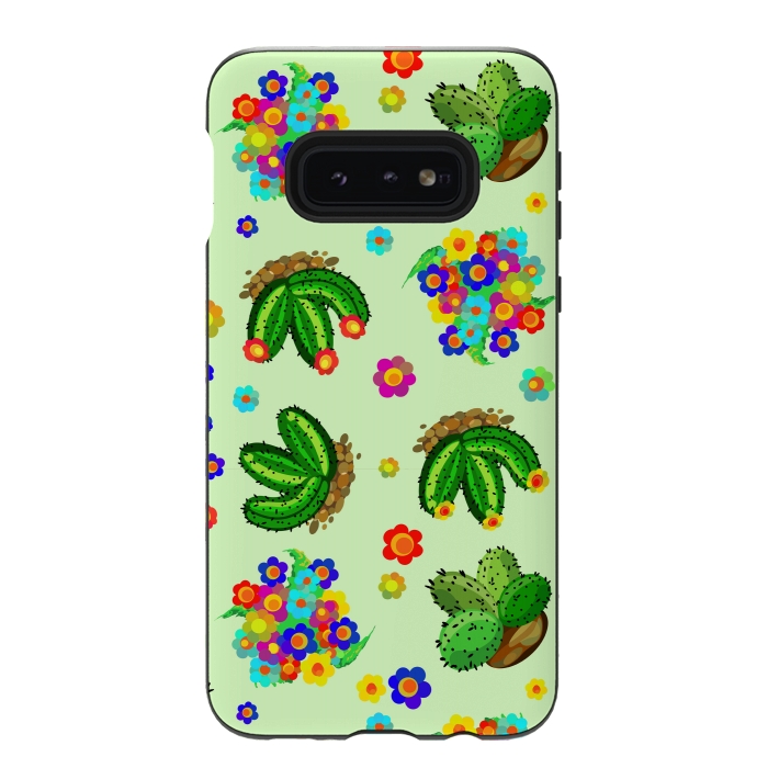 Galaxy S10e StrongFit Succulents, Cactus and Flowers Doodles Greenery  by BluedarkArt