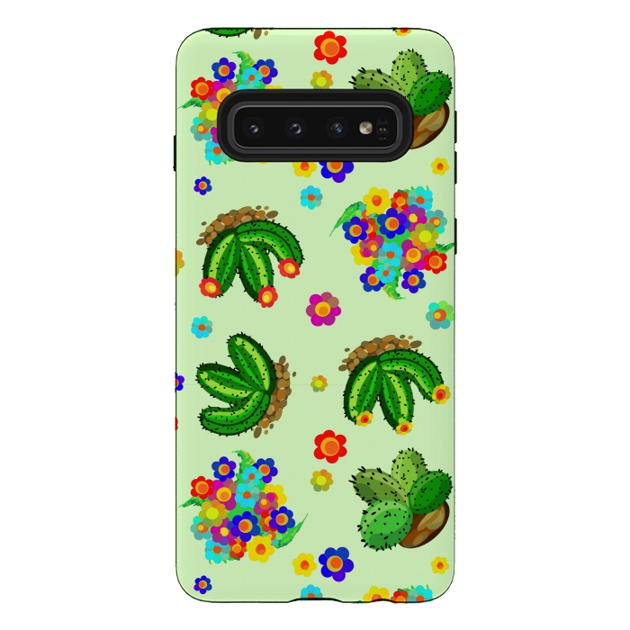 Galaxy S10 StrongFit Succulents, Cactus and Flowers Doodles Greenery  by BluedarkArt