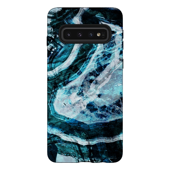 Galaxy S10 StrongFit Textured dark blue agate marble by Oana 