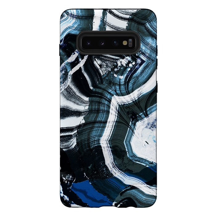 Galaxy S10 plus StrongFit Dark blue ink brushed agata marble by Oana 