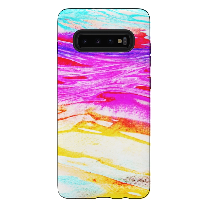 Galaxy S10 plus StrongFit Colorful tie dye painted waves by Oana 