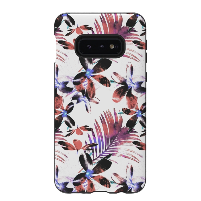 Galaxy S10e StrongFit Pink purple tropical hibiscus and palm leaves by Oana 