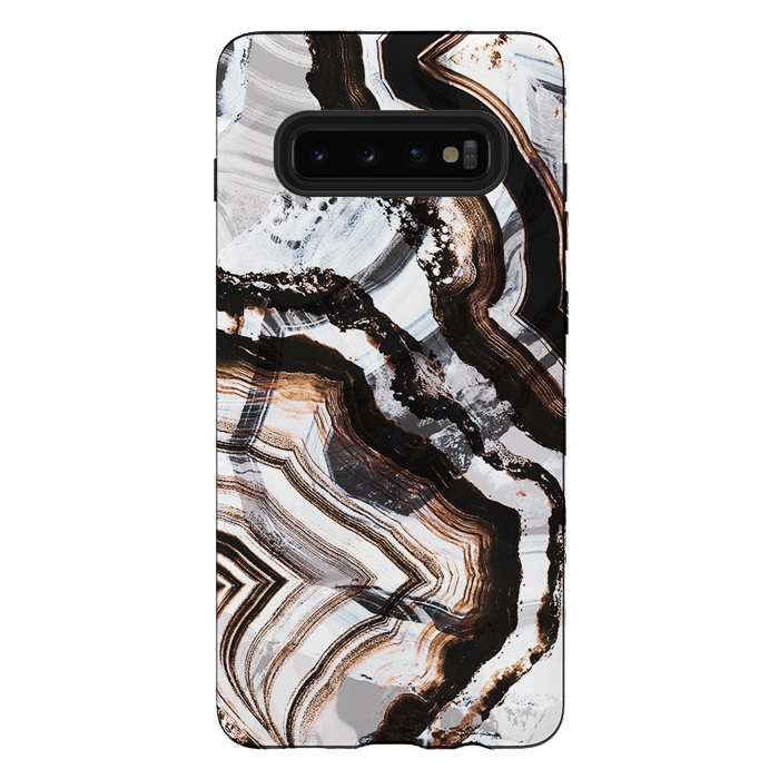 Galaxy S10 plus StrongFit Agate marble brown brushtroke stripes by Oana 