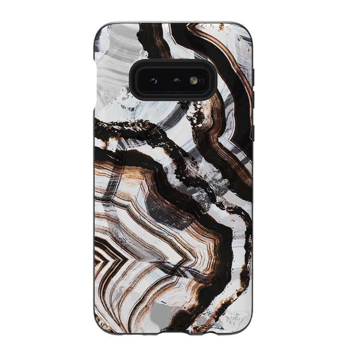 Galaxy S10e StrongFit Agate marble brown brushtroke stripes by Oana 