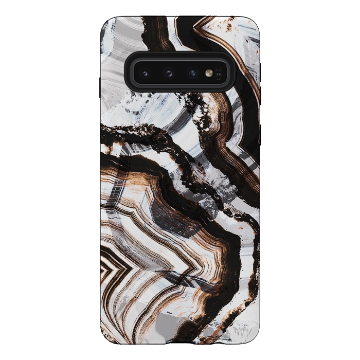 Galaxy S10 StrongFit Agate marble brown brushtroke stripes by Oana 
