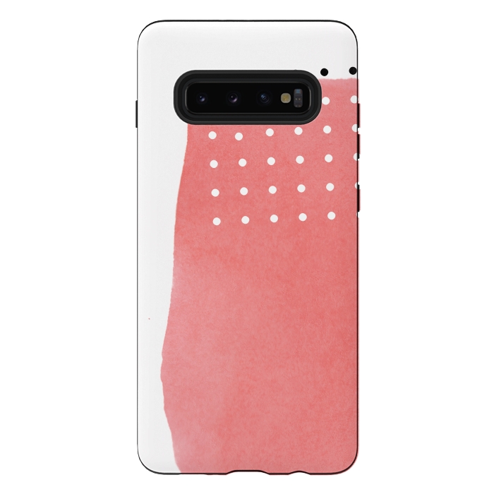 Galaxy S10 plus StrongFit Abstract Pink Watercolor Brushstroke with Black and White Polka Dots by amini54