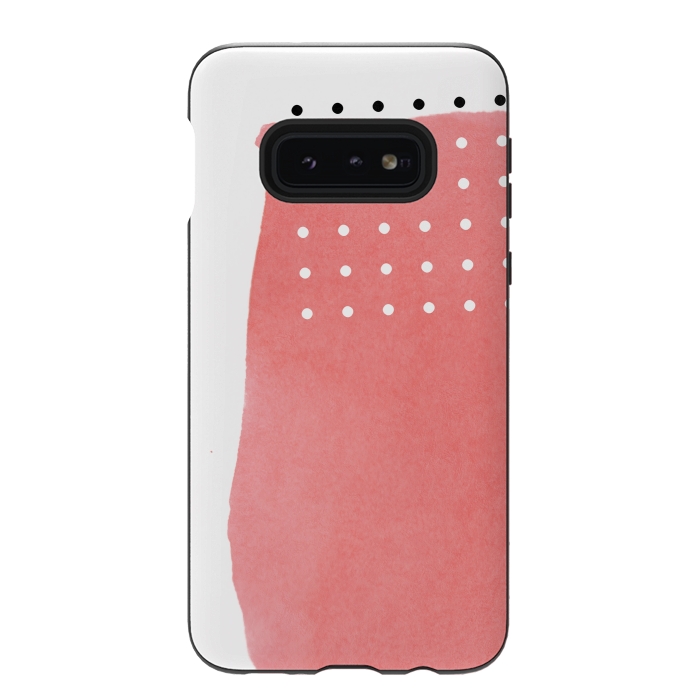 Galaxy S10e StrongFit Abstract Pink Watercolor Brushstroke with Black and White Polka Dots by amini54