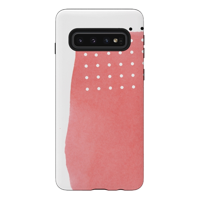 Galaxy S10 StrongFit Abstract Pink Watercolor Brushstroke with Black and White Polka Dots by amini54
