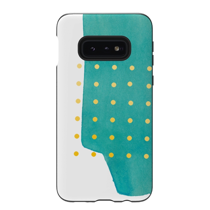 Galaxy S10e StrongFit Abstract Teal Watercolor Brushstroke with Yellow Polka Dots by amini54