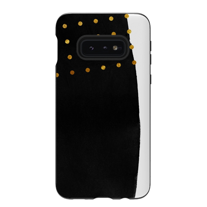 Galaxy S10e StrongFit Black Abstract Watercolor Brushstroke with Gold Polka Dots by amini54