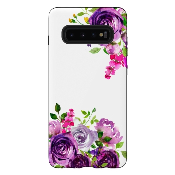 Galaxy S10 plus StrongFit Hand drawn purple and pink florals on white by  Utart