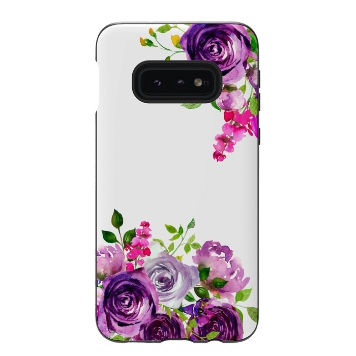 Galaxy S10e StrongFit Hand drawn purple and pink florals on white by  Utart