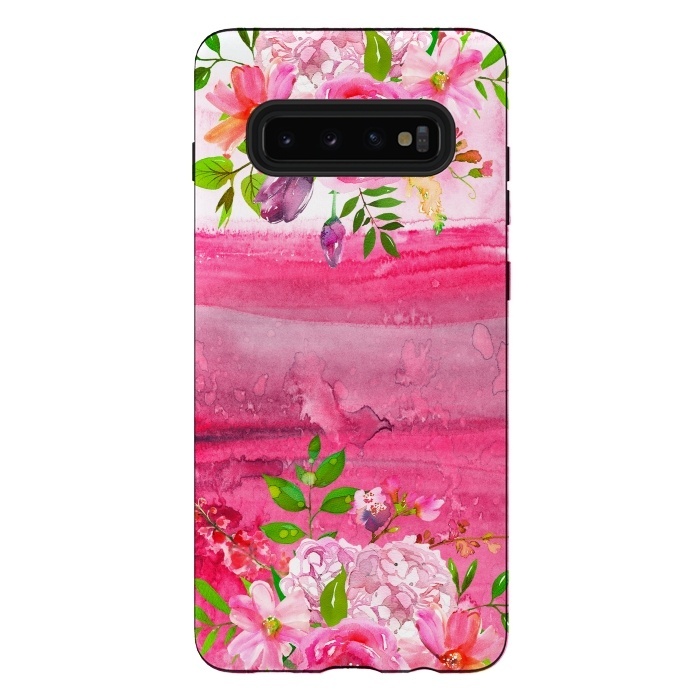 Galaxy S10 plus StrongFit Pink watercolor florals by  Utart