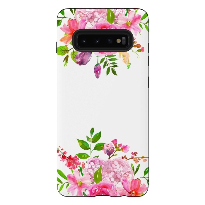 Galaxy S10 plus StrongFit Pink Watercolor florals on white by  Utart