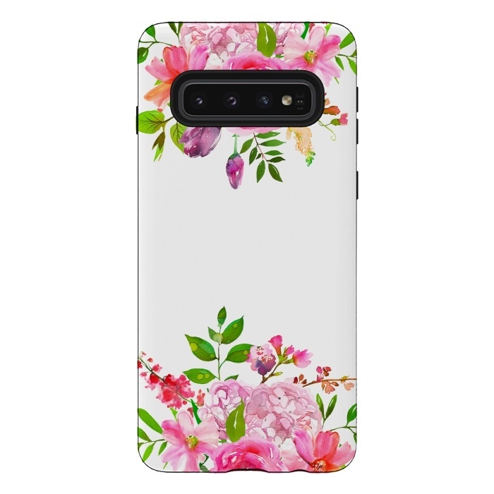 Galaxy S10 StrongFit Pink Watercolor florals on white by  Utart