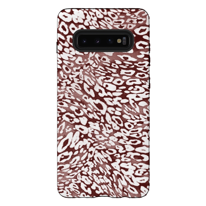 Galaxy S10 plus StrongFit White leopard print spots on burgundy by Oana 