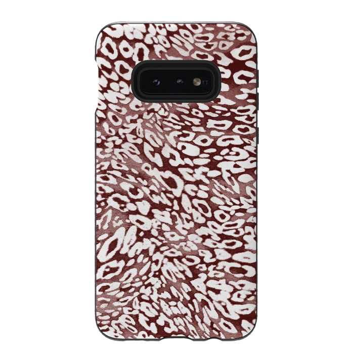Galaxy S10e StrongFit White leopard print spots on burgundy by Oana 