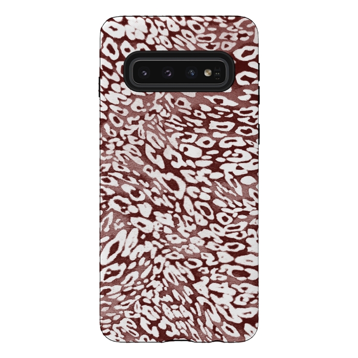 Galaxy S10 StrongFit White leopard print spots on burgundy by Oana 