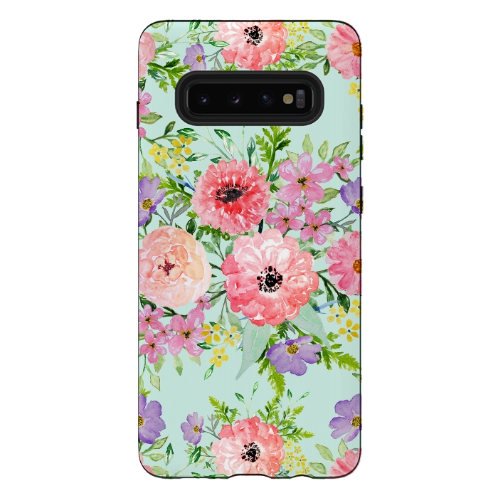 Galaxy S10 plus StrongFit Blooming floral bouquet watercolor hand paint  by InovArts
