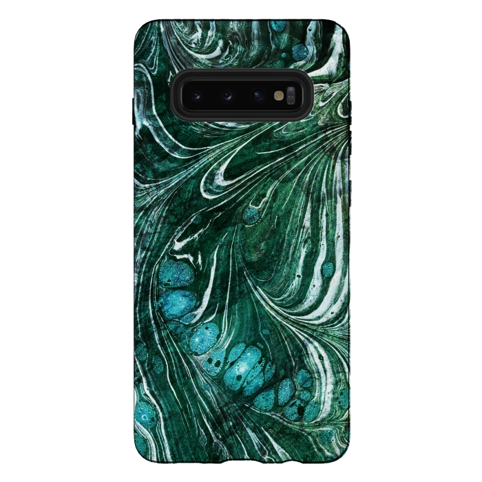 Galaxy S10 plus StrongFit Emerald green painted liquid marble by Oana 