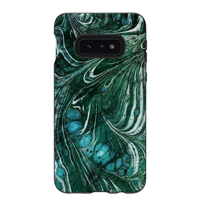 Galaxy S10e StrongFit Emerald green painted liquid marble by Oana 