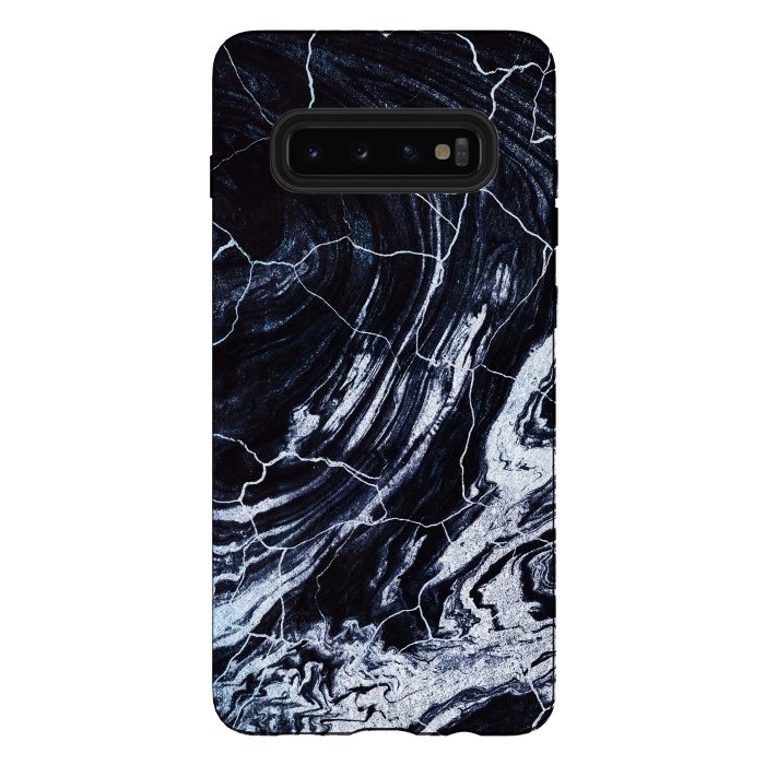 Galaxy S10 plus StrongFit Dark navy cracked marble painting by Oana 