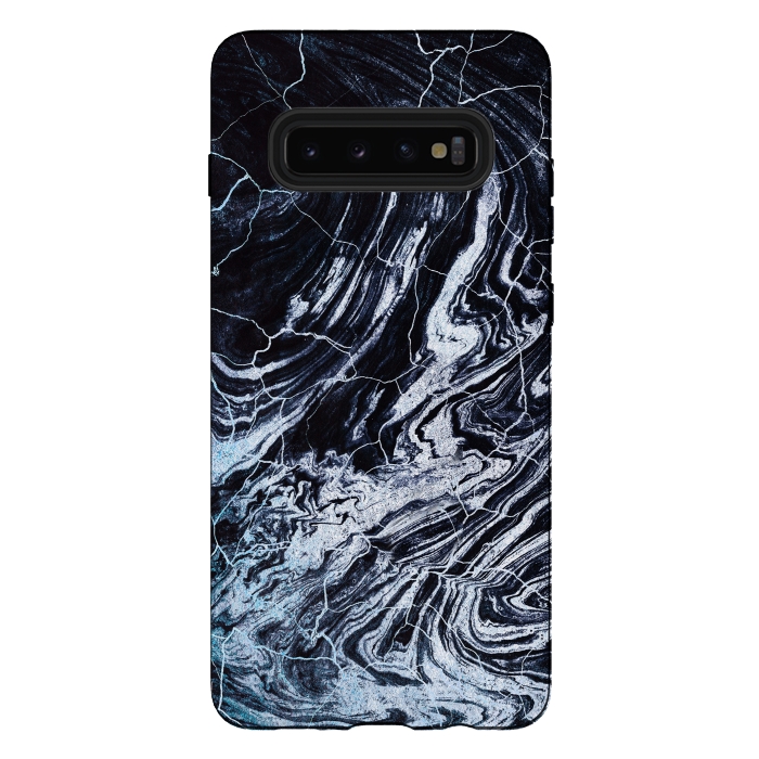 Galaxy S10 plus StrongFit Dark navy textured marble painting by Oana 