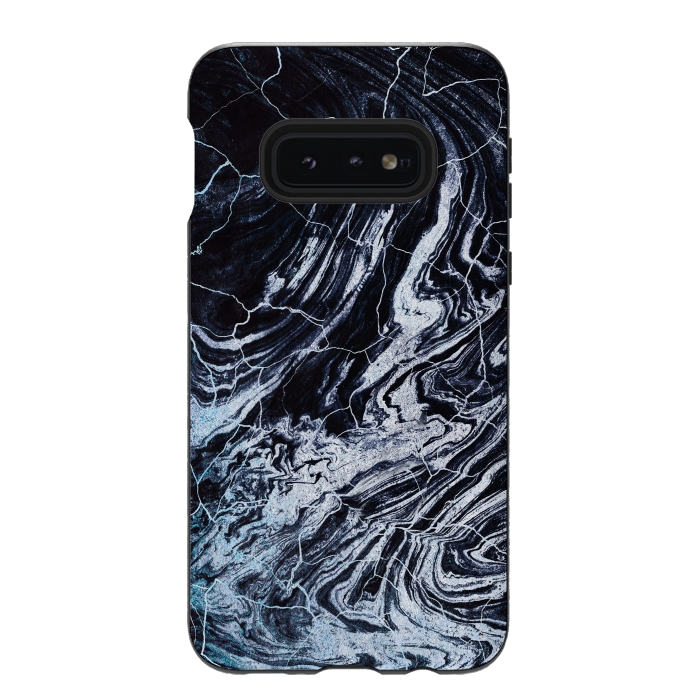 Galaxy S10e StrongFit Dark navy textured marble painting by Oana 