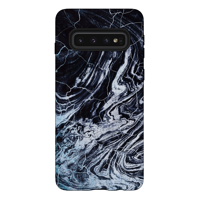 Galaxy S10 StrongFit Dark navy textured marble painting by Oana 