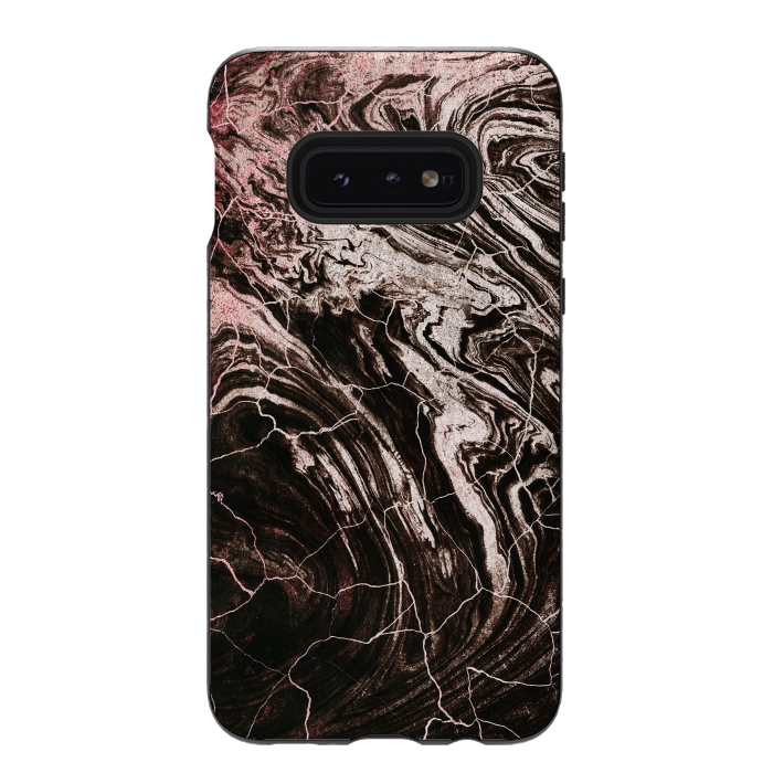 Galaxy S10e StrongFit Rose gold and black marble art by Oana 