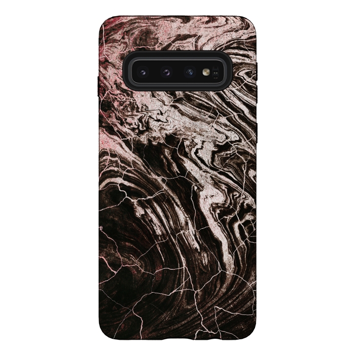 Galaxy S10 StrongFit Rose gold and black marble art by Oana 