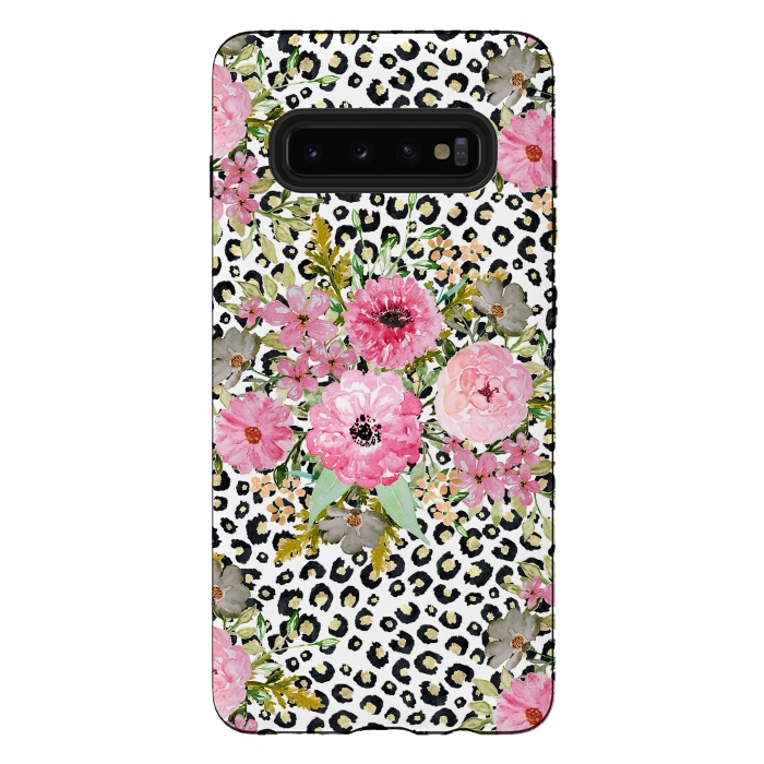 Galaxy S10 plus StrongFit Elegant leopard print and floral design  by InovArts