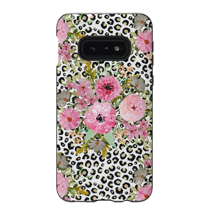 Galaxy S10e StrongFit Elegant leopard print and floral design  by InovArts