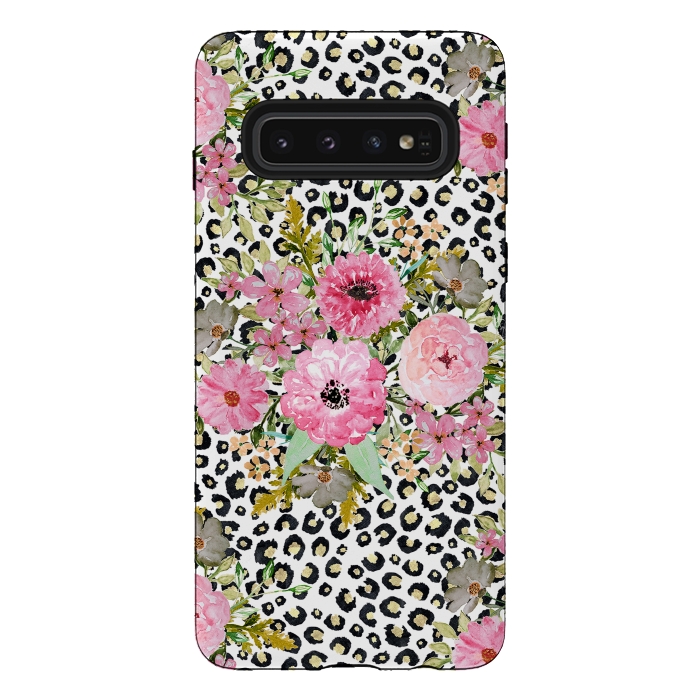 Galaxy S10 StrongFit Elegant leopard print and floral design  by InovArts