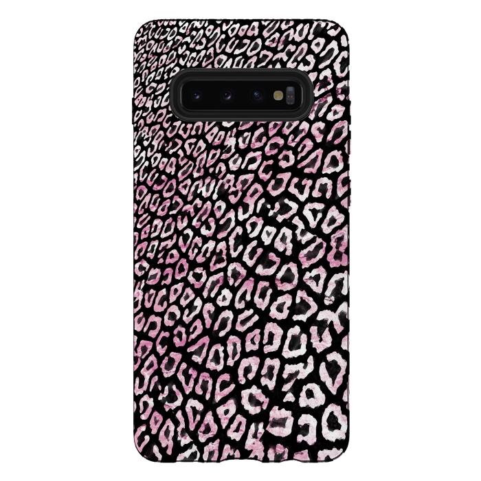 Galaxy S10 plus StrongFit Pastel pink leopard print on black  by Oana 