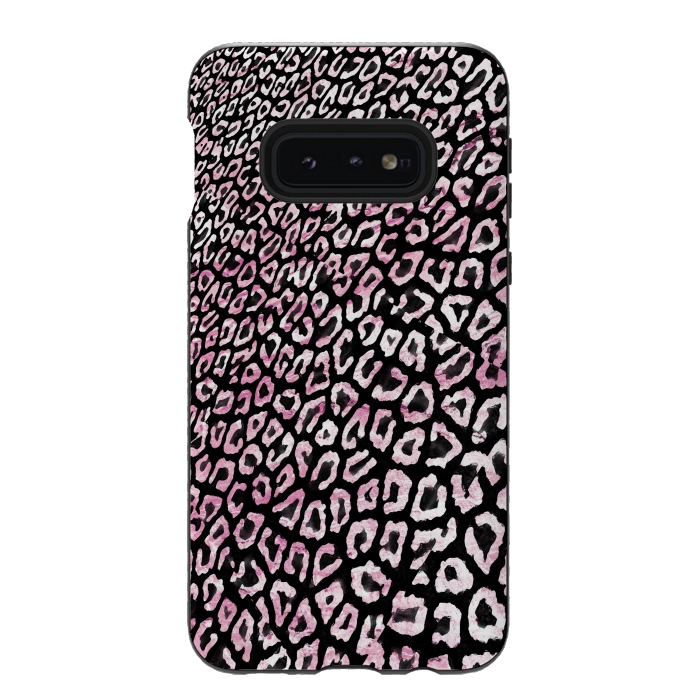 Galaxy S10e StrongFit Pastel pink leopard print on black  by Oana 
