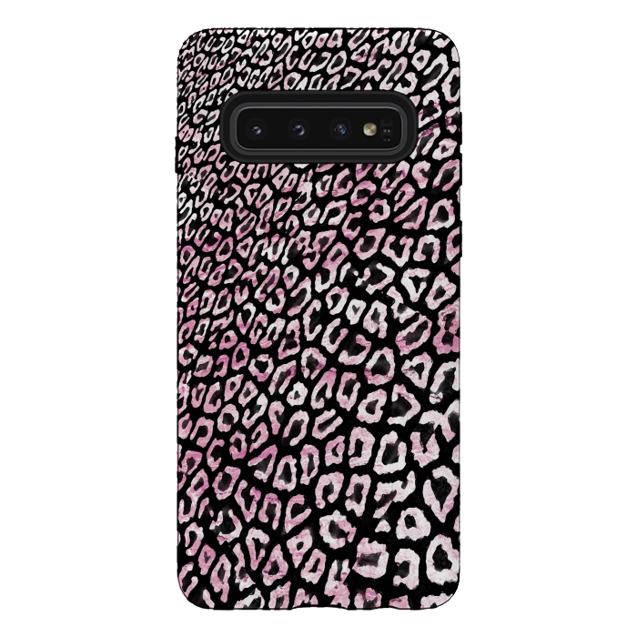 Galaxy S10 StrongFit Pastel pink leopard print on black  by Oana 