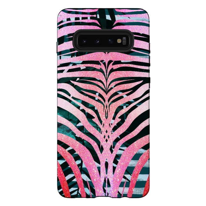 Galaxy S10 plus StrongFit Pink sparkle zebra stripes by Oana 