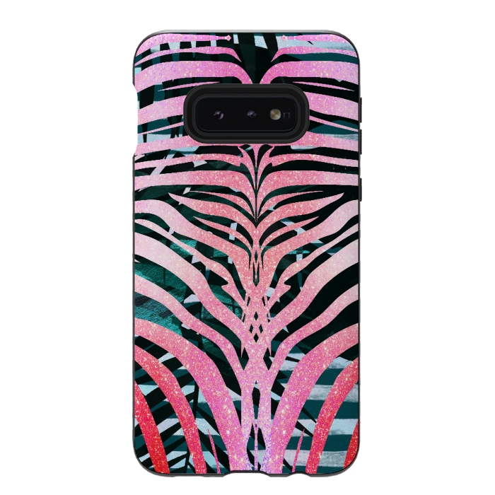 Galaxy S10e StrongFit Pink sparkle zebra stripes by Oana 