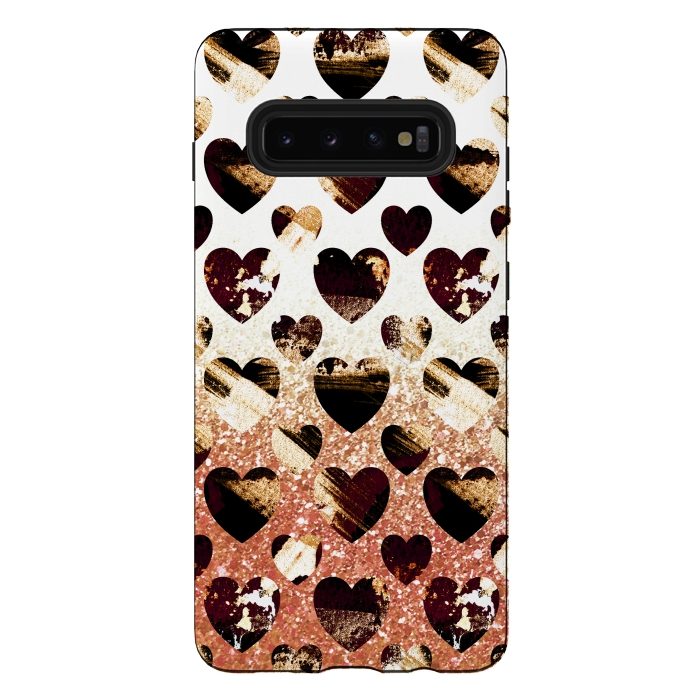 Galaxy S10 plus StrongFit Golden animal print spotted hearts by Oana 