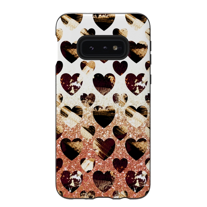 Galaxy S10e StrongFit Golden animal print spotted hearts by Oana 
