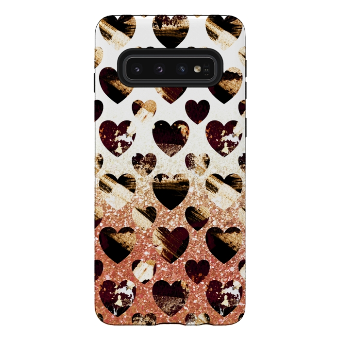 Galaxy S10 StrongFit Golden animal print spotted hearts by Oana 