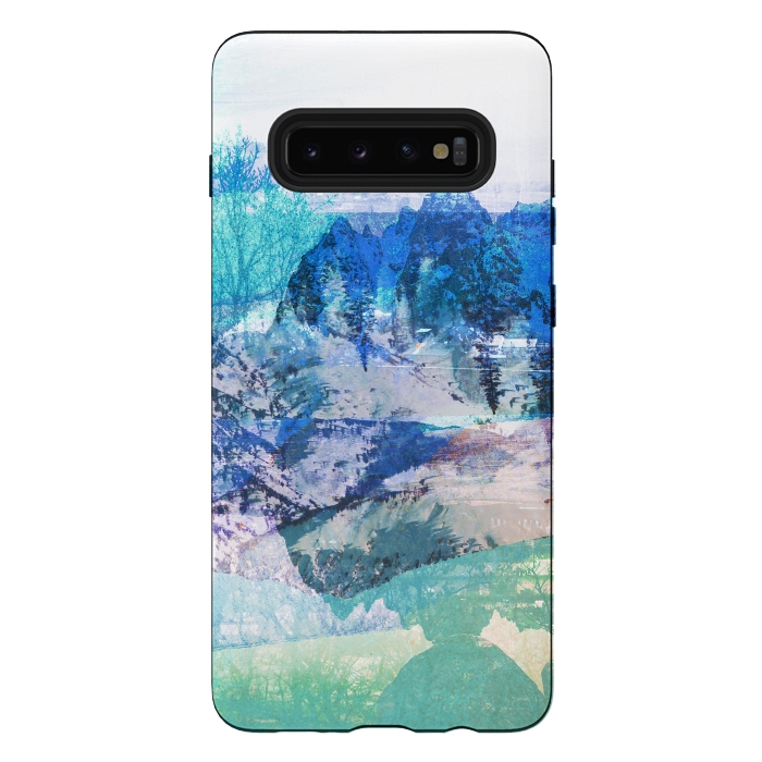 Galaxy S10 plus StrongFit Blue turquoise painted mountain landscape by Oana 