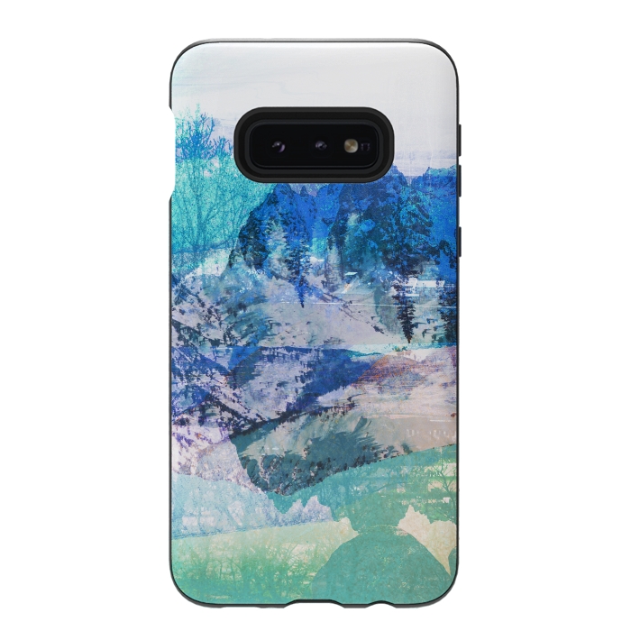 Galaxy S10e StrongFit Blue turquoise painted mountain landscape by Oana 