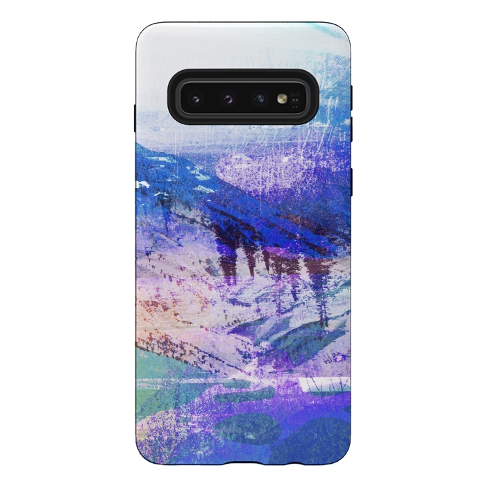 Galaxy S10 StrongFit Abstract blue painted mountain landscape by Oana 